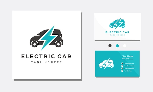 Coche eléctrico flash trueno eco logo diseño vector icono plantilla