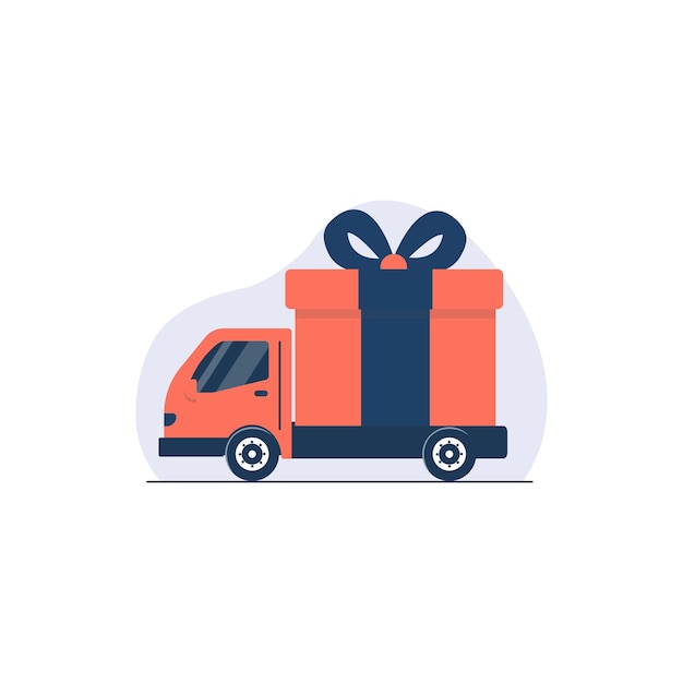 Coche de entrega con caja de regalos Ilustración vectorial Diseño conceptual del servicio de entrega en línea