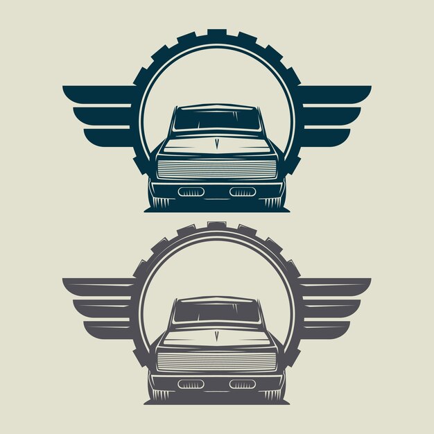 coche de época con adorno de engranaje y ala