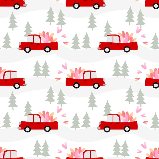El coche está llevando los corazones en el modelo inconsútil del día de tarjeta del día de San Valentín.