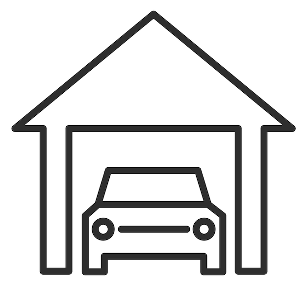 Coche en garaje icono lineal Símbolo de servicio de reparación