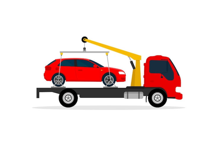 Vector coche en grúa. asistencia en carretera. ilustración vectorial diseño plano.