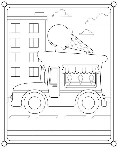 Coche de helado adecuado para la ilustración de vector de página para colorear de los niños