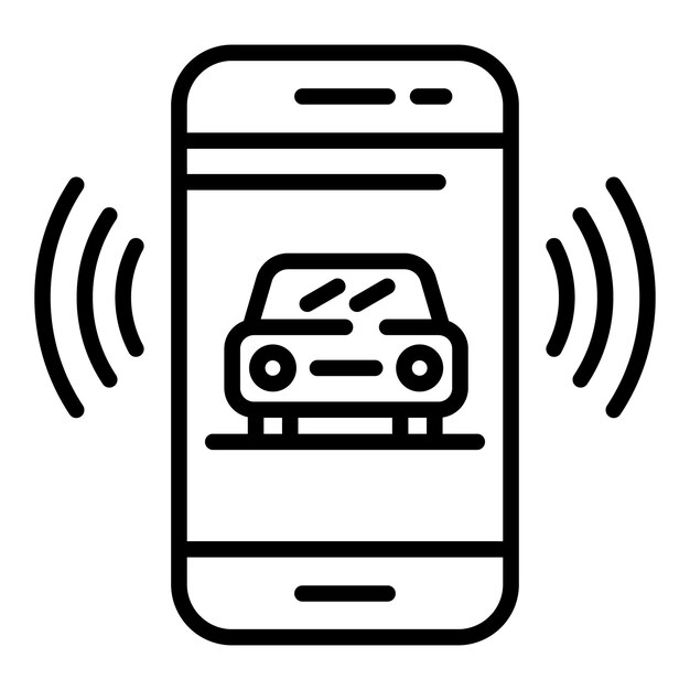 Coche en el icono de la pantalla del teléfono inteligente Contorno del coche en el icono de vector de la pantalla del teléfono inteligente para el diseño web aislado en fondo blanco
