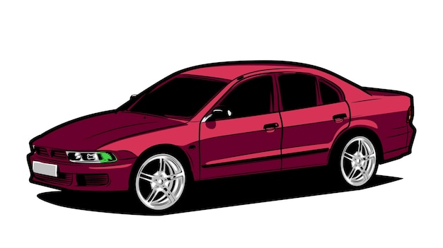 Vector coche japonés en color burdeos ruedas de coche grandes y hermosas coche en proyección aspecto descarado del coche aislado en un fondo blanco hay un lugar para la inscripción junta para una tienda de autopartes