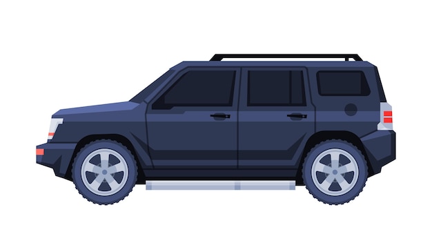 Coche Jeep Negro Vehículo fuera de carretera del gobierno o presidencial Transporte de negocios de lujo Ilustración vectorial plana de vista lateral