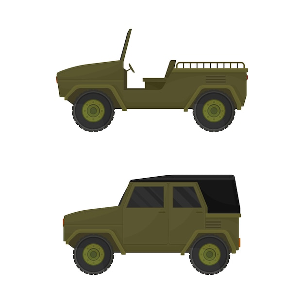 Coche militar como vehículo de transporte utilizado en el ejército para transportar el conjunto de vectores de las fuerzas armadas