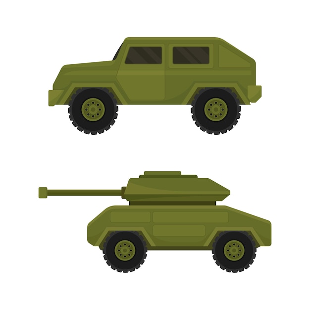 Coche militar y maquinaria armada como vehículo de transporte utilizado en el conjunto de vectores del ejército