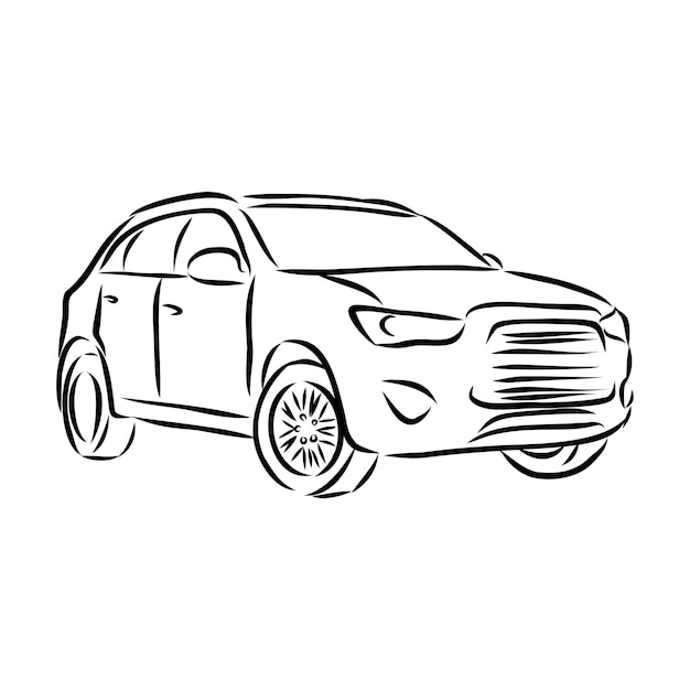 Coche moderno, ilustración de dibujo vectorial, auto, dibujo a mano