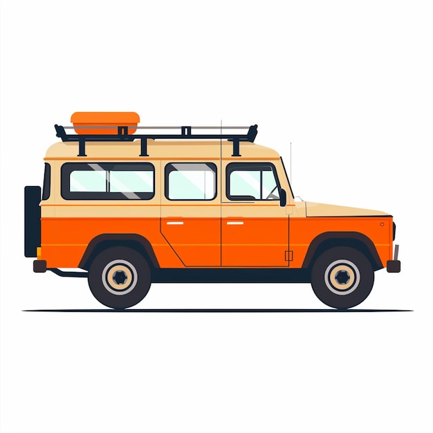 un coche naranja y amarillo con una escalera en la parte superior