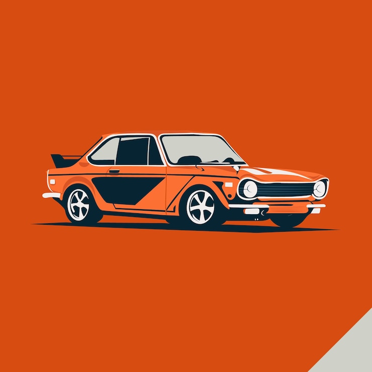 Un coche naranja y azul con la palabra fiat en él
