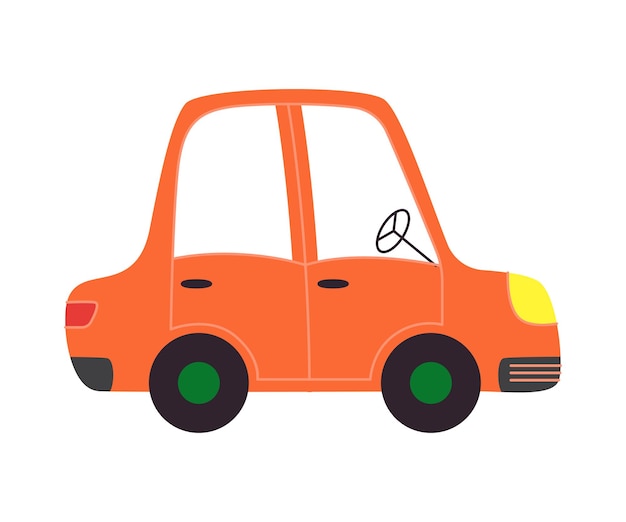 Vector coche naranja de dibujos animados de vector aislado en blanco icono de vehículo plano