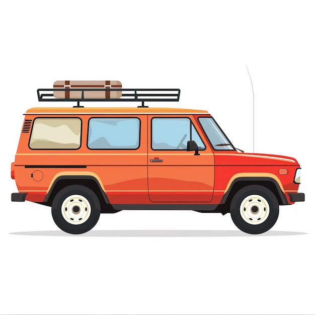 un coche naranja con una escalera en la parte superior