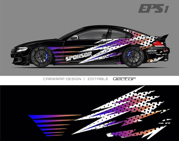Un coche negro con un diseño abstracto colorido