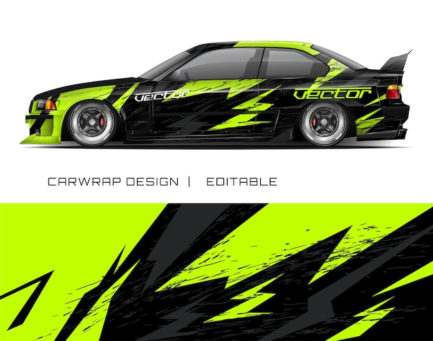 Coche negro con diseño verde neón y gris
