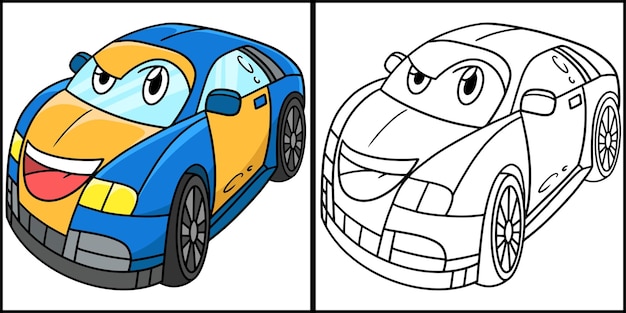 Vector coche normal con vehículo de cara para colorear ilustración