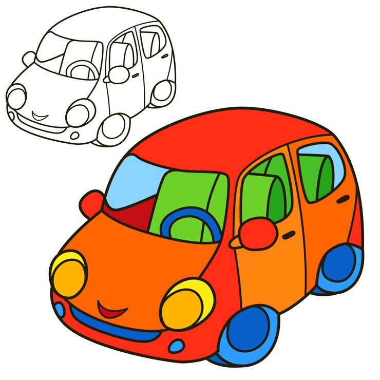 Vector coche. página de libro para colorear. ilustración de dibujos animados