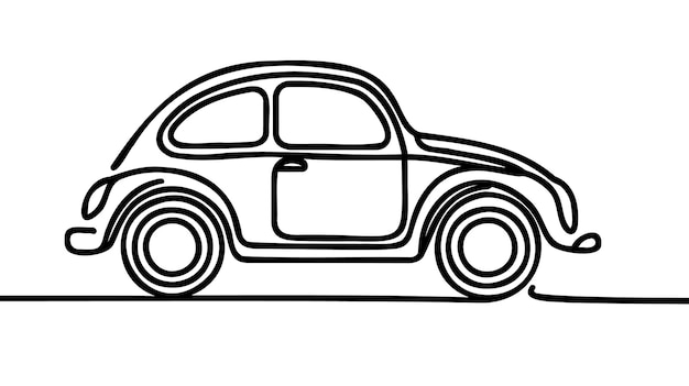 Coche pequeño abstracto en estilo de dibujo de arte de línea continua Dibujo lineal negro minimalista aislado sobre fondo blanco