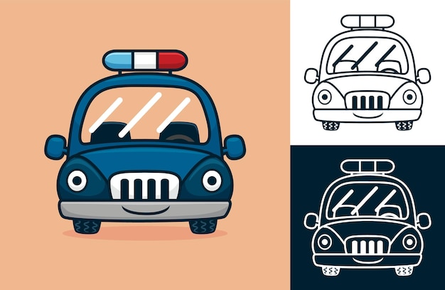 Coche de policía divertido. ilustración de dibujos animados en estilo de  icono plano
