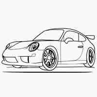 Vector coche porsche con neumáticos grandes ilustración vectorial de línea de arte