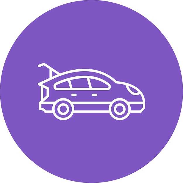 un coche púrpura con un logotipo blanco que dice coche