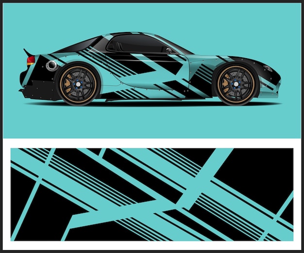 Un coche con rayas azules y negras.