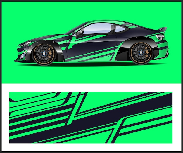 Un coche con rayas negras y verdes.