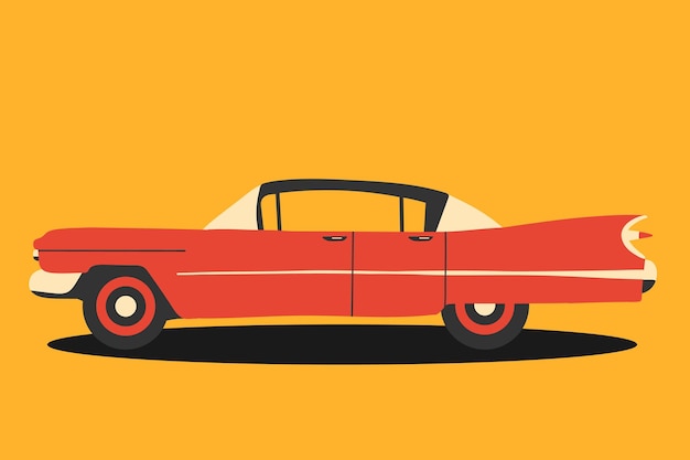 Vector coche retro descapotable retro rojo ilustración vectorial coche antiguo estilo plano