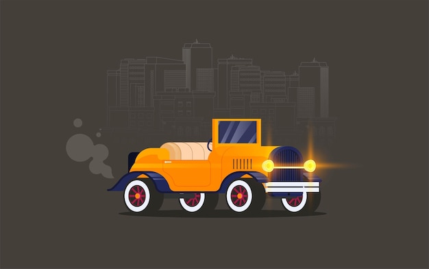Coche retro vectorial plano aislado en el fondo de color