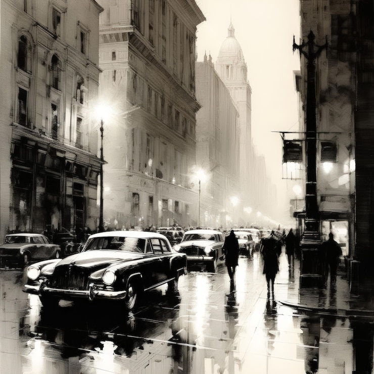 Vector coche retro vintage en la noche coche vintage retro en la noche