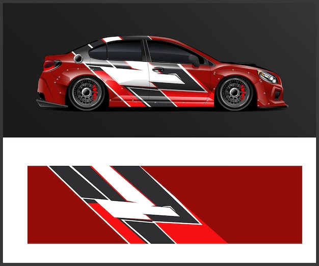 un coche rojo y blanco con una franja roja y las letras l en él