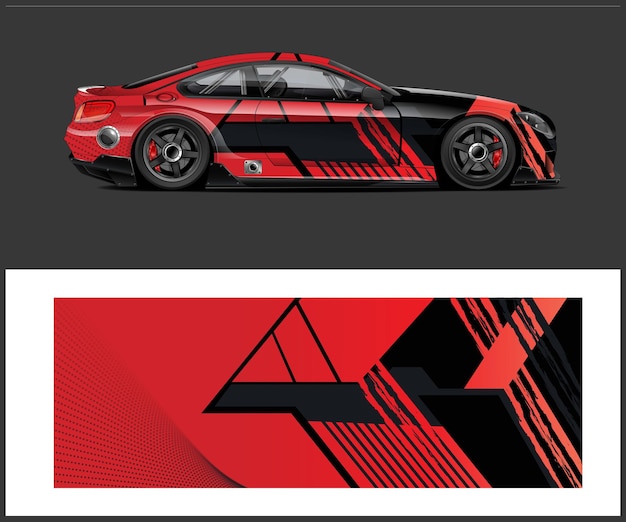 un coche rojo con un diseño negro en el lado y la palabra "x" en la parte inferior