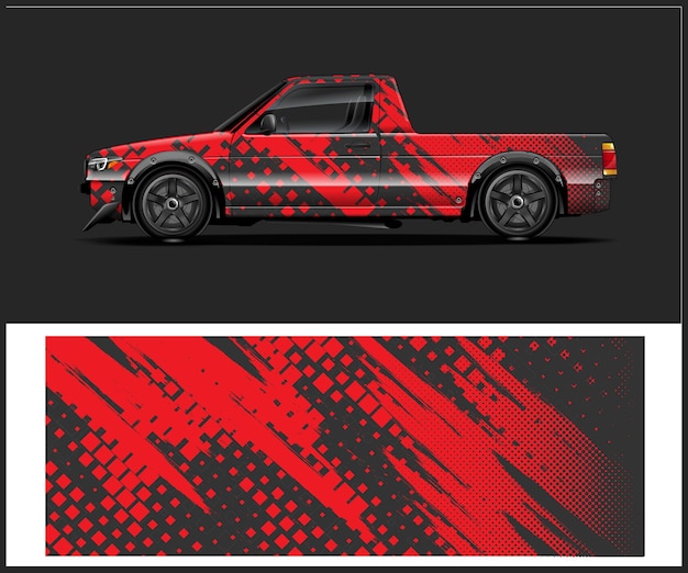 un coche rojo con un diseño negro y rojo en la parte delantera y el coche rojo a la derecha