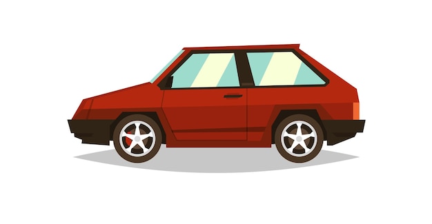 Coche rojo hatchback Vista lateral Motor de gas Llantas de aleación