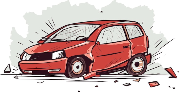 un coche rojo con la puerta rota en el medio