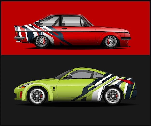 Un coche rojo y verde con la palabra nissan en el lateral.