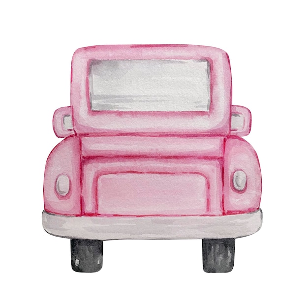 Coche rosa acuarela dibujada a mano