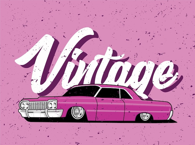 Vector un coche rosa con la palabra vintage.