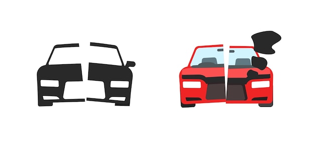 Coche roto avería icono simple negro pictograma gráfico plano vehículo dañado accidente humo símbolo
