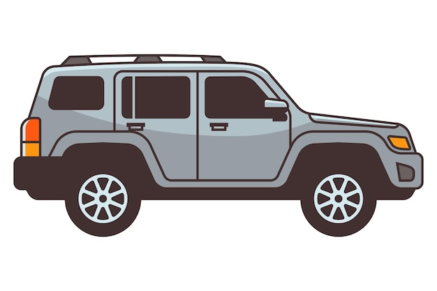 Coche SUV gris con ilustración de vector plano de trazo