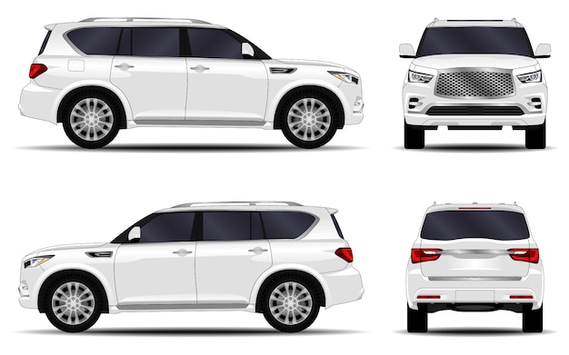 Coche SUV realista. vista frontal; vista lateral; vista trasera.