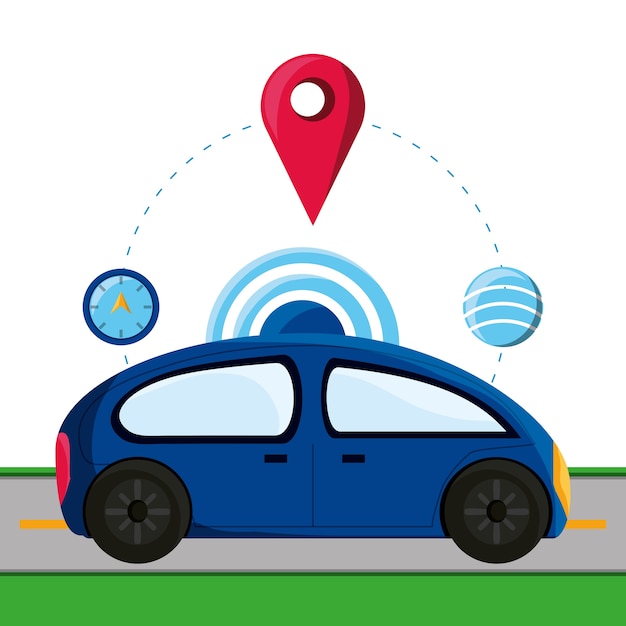 coche y tecnología relacionados con iconos