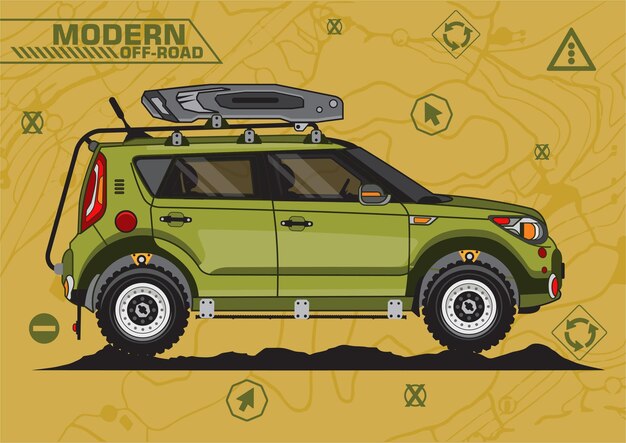 Coche todoterreno en color verde lima con fondo Vector