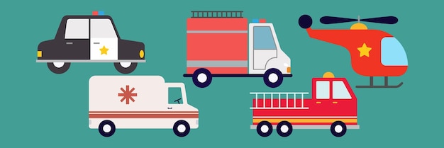 Coche y transporte público Estilo de dibujo a mano Cartoon Transporte Doodles conjunto Productos para niños Vehículos de emergencia y equipos de construcción