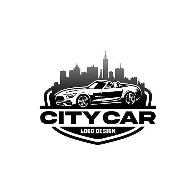 Coche con vector logo de horizonte de la ciudad