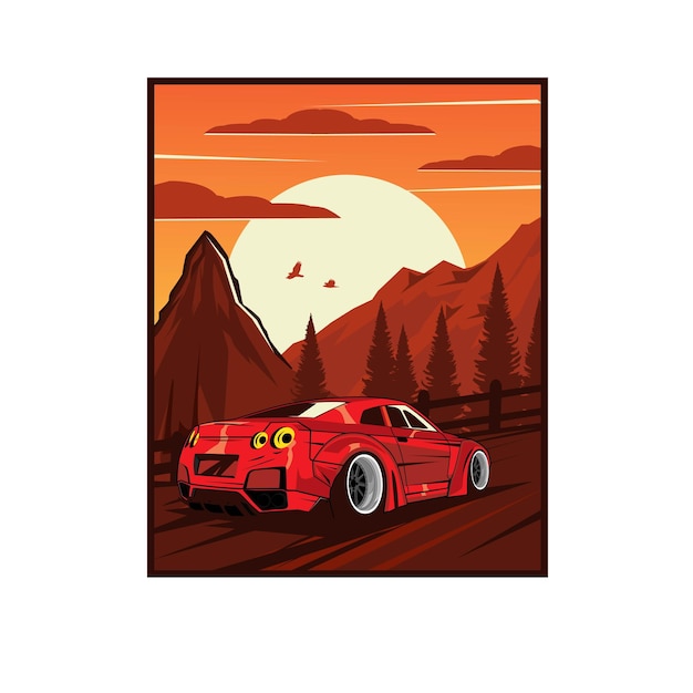 coche de velocidad en el camino de la montaña