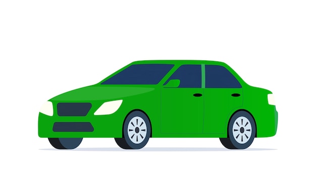 Coche verde Ciudad sedán deportivo vista desde el lateral Vehículo de pasajeros Ilustración vectorial en estilo plano