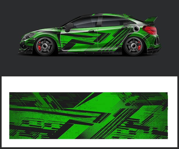 un coche verde con un diseño verde en la parte delantera y el lado de la imagen tiene un diseño verde