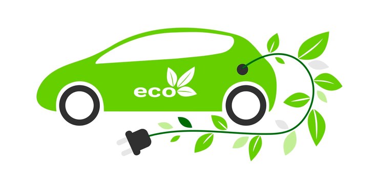Vector coche verde eléctrico con cable de carga. transporte ecológico, vehículo eléctrico.