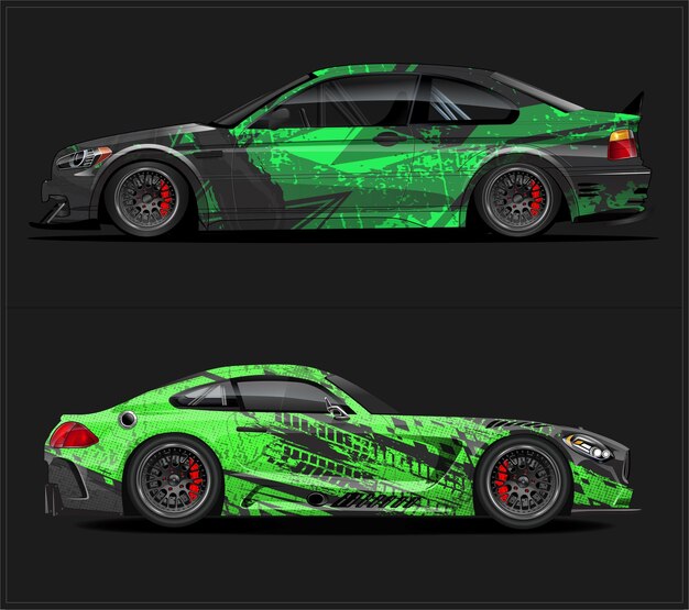 un coche verde y negro con la palabra brillar en el lado